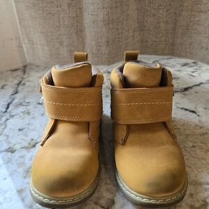 Kids' Tan Leather Boots with Velcro Strap